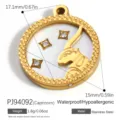 Vergoldeter Edelstahl-Steinbock-Zodiak-Anhänger mit Perlmutt-Inlay und Kristalldetails - Steinbock (PJ94092)