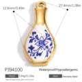 Blue floral vase pendant in gold-plated stainless steel, waterproof jewelry charm - Vase Blue And White Porcelain Style (PJ94100)