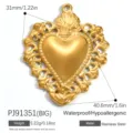 Grande ciondolo a cuore in acciaio inossidabile dorato per creazione gioielli DIY - Stile Sacro Cuore Cavo (PJ91351(big)) / 1 Pezzo/Confezione (31x40.6mm) / Oro