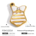 Gold plated stainless steel nautical swimsuit charm pendant for DIY jewelry design - White Bodysuit Rhinestone Style (PJ94102GA)