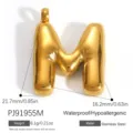 Pendentif lettre M 3D en acier inoxydable doré avec détails de taille et de poids - Lettre Bulle M (PJ91955M)