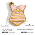 Pink swimsuit shape stainless steel charm with gold plating and clear rhinestone - Pink Bodysuit Rhinestone Style (PJ94102GB)