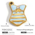 Gold plated stainless steel swimsuit charm with blue enamel and rhinestone inlay detail - Sky Blue Bodysuit Rhinestone Style (PJ94102GC)