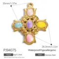 Pendaglio a croce in acciaio inossidabile dorato con pietre colorate, impermeabile - Stile Croce In Pietra A Quattro Colori (PJ94075) / 1 Pezzo/Confezione (35x28.3mm) / Croce In Pietra A Quattro Colori