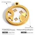 Pisces Sternzeichen vergoldeter Edelstahl Anhänger mit Kristalleinlagen für DIY Schmuck - Fische (PJ94092)