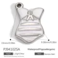 White enamel clothing shaped stainless steel pendant with rhinestone 15mm - Silver White Bodysuit Rhinestone (PJ94102SA)