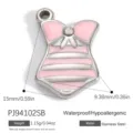 Pink striped dress-shaped stainless steel charm pendant with small rhinestone detail - Silver Pink Bodysuit Rhinestone (PJ94102SB)