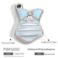 Light blue bow dress charm in stainless steel with dimension markings and weight - Silver Sky Blue Bodysuit Rhinestone (PJ94102SC)
