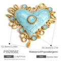 Pendente a cuore blu in acciaio inossidabile dorato con dimensioni per gioielli fai da te - Ciondolo a Cuore Traforato (PJ92856E) / Oro + Blu