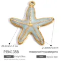 Ciondolo a stella marina in acciaio inossidabile dorato con smalto azzurro per gioielli - Stile Stella Marina a Pois (PJ94138B) / 28.2x24.8mm / Blu