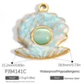 Light blue shell-shaped stainless steel pendant with green stone for DIY jewelry making - Blue Gradient Shell Style (PJ94141C) / 21.2x18.6mm / Blue