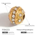 Gold plated stainless steel spacer bead with rhinestones, 9.45mm diameter detail - Cylinder Inlaid Spacer Bead (PJ94223) / 1 Piece/Pack