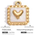 Waterproof gold plated stainless steel square heart pendant for DIY jewelry making - Beaded Edge Heart Pendant (PJ94144A) / 17.2x14.1mm / White