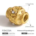Gold plated stainless steel rhinestone spacer bead with 7.7mm diameter for DIY jewelry making - Relief Inlaid Spacer Bead (PJ94229A) / 1 Piece