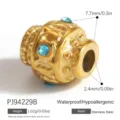 Gold plated stainless steel spacer bead with blue rhinestones for DIY jewelry projects - Blue Zirconia Relief Bead (PJ94229B) / 1 Piece