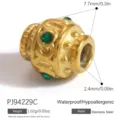 Gold-plated stainless steel spacer bead with green stones for DIY jewelry making. - Green Zirconia Relief Bead (PJ94229C) / 1 Piece