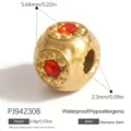 Gold plated stainless steel spacer bead with red zircon for DIY jewelry craft making. - Red Zirconia Simple Bead (PJ94230B) / 1 Piece