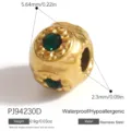 Gold-plated stainless steel spacer bead with inlaid green crystals for DIY jewelry making - Green Zirconia Simple Bead (PJ94230D) / 1 Piece