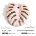 Pink monstera leaf pendant in stainless steel with gold plated edges for DIY jewelry - Monstera Leaf Pendant (PJ94146A) / 16.7x15.7mm / Pink
