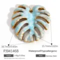 Light blue enamel Monstera leaf pendant in gold plated stainless steel for DIY jewelry - Monstera Leaf Pendant (PJ94146B) / 16.7x15.7mm / Blue