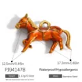 Detailed orange enamel horse charm pendant in gold-plated stainless steel, 17.3x12.5mm - Running Horse Pendant (PJ94147B) / 17.3x12.5mm / Orange