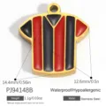 Gold-plated stainless steel sports jersey pendant with red and black stripes for DIY jewelry - Red and Black Striped Jersey Pendant (PJ94148B) / 14.4x12.6mm / Red and Black