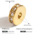 Gold plated stainless steel spacer bead with clear crystals for DIY jewelry making - Wide Inlaid Spacer Bead (PJ94233) / 1 Piece