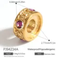 Gold-plated stainless steel spacer bead with purple rhinestones and textured finish. - Purple Zirconia Hammered Bead (PJ94234A) / 1 Piece