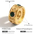 Gold plated stainless steel spacer bead with green crystal inlay for DIY jewelry - Green Zirconia Hammered Bead (PJ94234B) / 1 Piece
