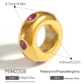 Gold plated stainless steel spacer bead with purple stones and measurement details - Purple Zirconia Scalloped Bead (PJ94235B) / 1 Piece