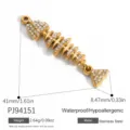 Dainty gold-plated stainless steel fishbone pendant charm with sparkling rhinestones - Rhinestone Fishbone Pendant (PJ94151) / 41x8.47mm / Gold
