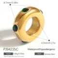 Gold-plated stainless steel spacer bead with green inlaid stones for jewelry DIY - Green Zirconia Scalloped Bead (PJ94235C) / 1 Piece