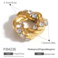 Premium gold-plated stainless steel twisted spacer bead with inlaid rhinestones - Twisted Inlaid Ring Bead (PJ94236) / 1 Piece