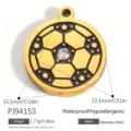 Gold plated stainless steel soccer ball pendant for DIY jewelry accessory, 15.1mm size - Rhinestone Soccer Ball Pendant (PJ94153) / 15.1x13.1mm / Gold Black