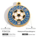Detailed stainless steel soccer ball sports pendant with gold finish for DIY jewelry - “SOCCER” Text Soccer Ball Pendant (PJ94154) / 15.1x13.1mm / Blue and Black