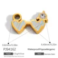 Gold-plated stainless steel heart-shaped glasses charm with blue enamel stripes and crystal - Heart-Shaped Glasses Style (PJ94162) / 9.82x6.49mm