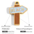 Gold-plated stainless steel beach sign charm pendant with blue enamel for DIY jewelry - Beach Sign Pendant (PJ94163) / 16.2x12mm
