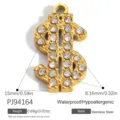 Gold stainless steel dollar sign pendant with sparkling rhinestones DIY accessory - Rhinestone Dollar Sign (PJ94164) / 15x8.16mm