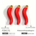 A set of red chili pendants in gold-plated stainless steel for DIY jewelry making - Red Chili Style (PJ94170-3PCS) / 21.1x4mm (3 Pieces/Pack) / Red
