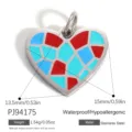Stainless steel heart pendant with colorful mosaic pattern, waterproof jewelry piece - Geometric Mosaic Heart Style (PJ94175) / 15x13.5mm / Colorful Mosaic