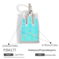 Detailed architectural stainless steel pendant in blue enamel with measurement info - Sagrada Familia Architecture Style (PJ94177) / 16.8x8.76mm / Silver and Cyan Blue