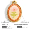 Ovaler vergoldeter Edelstahl-Blumenanhänger, perfekt für die DIY-Schmuckherstellung - Rosa Blumenanhänger (PJ94174) / 14.6mm x 23.5mm / Gold
