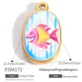 Ovaler Edelstahl-Fischanhänger mit buntem Emaille-Meeresfisch-Design, 23mm - Kleiner Fisch-Anhänger (PJ94172) / 13.7mm x 23.3mm / Gold