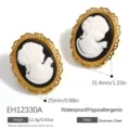 Orecchini a perno cammeo vintage in acciaio inossidabile dorato con ritratto - Orecchini a Bottone Ritratto di Dama (EH12330A) / Circa 31,4x25mm / Oro Nero
