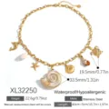 Collana in acciaio inossidabile a tema oceano con ciondoli dorati di conchiglia e mare - Stile con Pendenti Multipli Oceano (XL32250) / 40+5cm / Oro