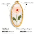 Eleganter ovaler Edelstahl-Blumenanhänger mit rosa Blume für DIY-Schmuckzubehör - Rosa Blumen Ovaler Anhänger(PJ94070) / Gold