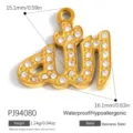 Elegante ciondolo Allah in acciaio inossidabile dorato con piccoli strass scintillanti - Stile Simbolo Di Allah (PJ94080)