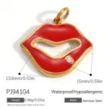 Gold-plated stainless steel red enamel lip pendant charm with crystal for DIY jewelry - Red Lips Rhinestone Style (PJ94104)
