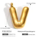 Pendentif lettre V bulle 3D plaqué or en acier inoxydable hypoallergénique pour bijoux - Lettre Bulle V (PJ91955V)