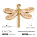 Detailed gold plated stainless steel dragonfly pendant charm with pink enamel inlay - Pink Dragonfly Style (PJ94105A)